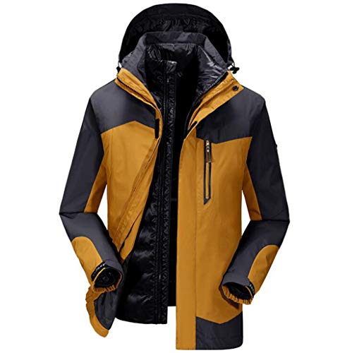 XGHW New men's three-in-one waterproof windproof jacket mountaineering clothing outdoor leisure sports jacket liner detachable waterproof coefficient 5000mm (Color : Yellow, Size : S)