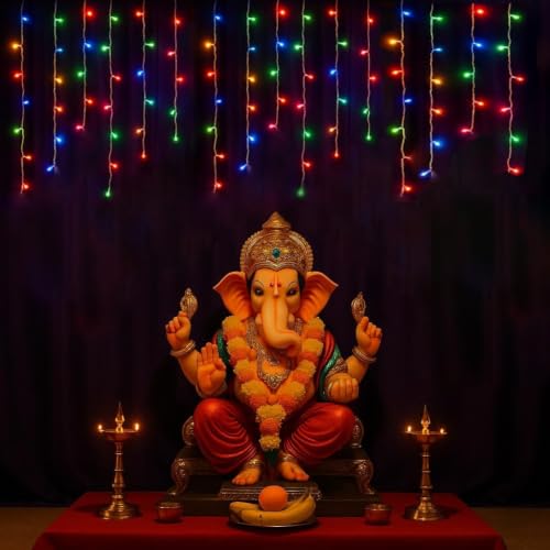 Image of ZALAR Icicle Diwali Lights Outdoor 11 ft 96 LED with 16 Drops String Lights with 8 Lighting Modes for Diwali, Christmas, Wedding, Birthday, Ganesh Puja, Balcony & Home Decoration (Multi-Color)