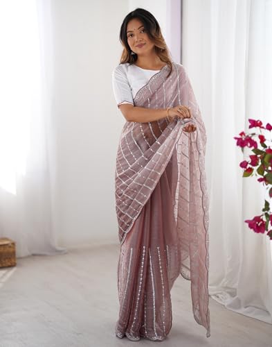 Image of SIRIL Women's Shimmer Chiffon Sequence Embroidery Saree With Unstitched Blouse Piece for Wedding and Parties