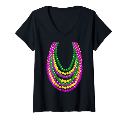 Mujer Divertidas cuentas de carnaval de Mardi Gras - Celebrate Mardi Gras Camiseta Cuello V
