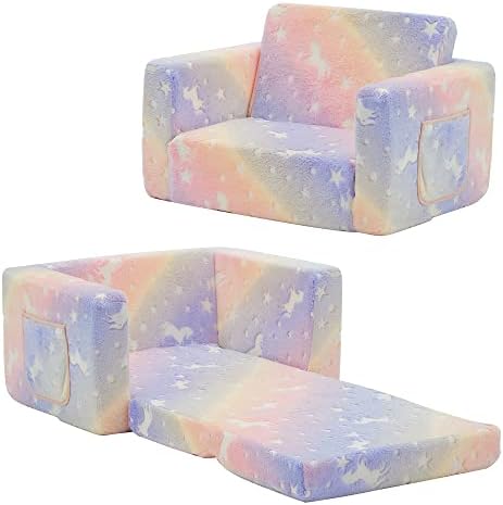 Ulax Furniture Kids Sofa Chair Children FILP-Out Chair 2-in-1 Convertible Sofa to Sleeper Couch