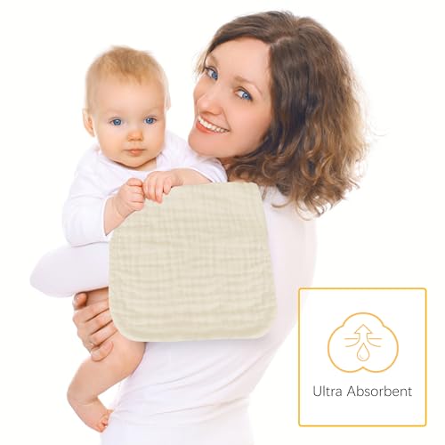 Image of Lovely Care 12 Pack Muslin Burp Cloths 100% Cotton Muslin Cloths Large 20''x10'' Extra Soft and Absorbent Baby Burping Cloth - Ivory