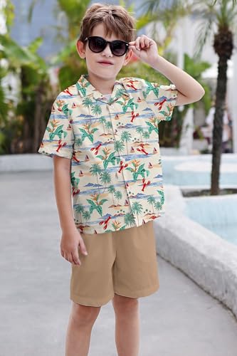 Image of Cromoncent Matching Hawaiian Outfits for Family, Dad and Son Matching Luau Beach Tropical Shirts Mommy Daughter Tropical Sets