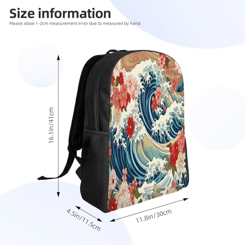 Waves and flowers 1 Backpack Simple Leisure Travel Backpack Outgoing Daypack 16 inch3