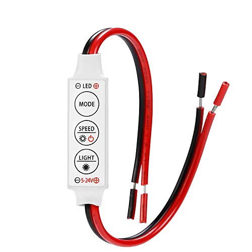 TORCHSTAR DC 5V-24V Inline Mini LED Dimmer Controller for Single Color LED Strip Lights, 12A Max, Adjustable Modes & Speeds & Brightness