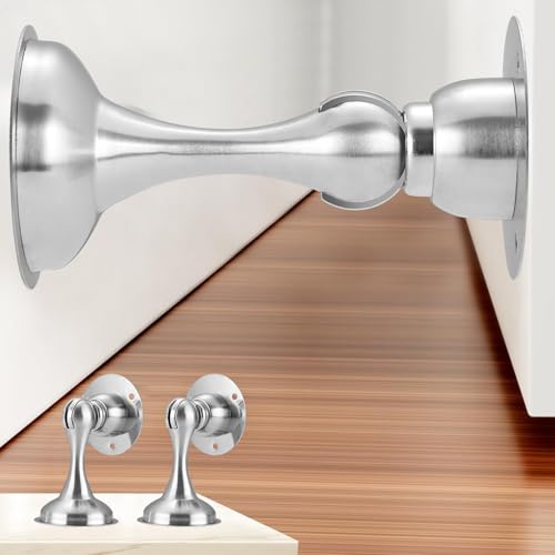 ?YDAJIURI 2Pack Magnetic Door Stop No Drilling Door Stop with 3D Adhesive Tapes Keep Door Open Door Stainless Steel Screws for Stronger Mount?Silver?