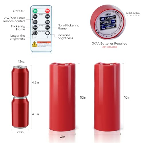 Image of 5plots 4 inchx10 inch Large Waterproof Flameless Candles Red LED Pillar Set of 2 | Battery operated LED candles with remote timer, realistic flicker, ideal design for patio, porch, lanterns & Christmas decor