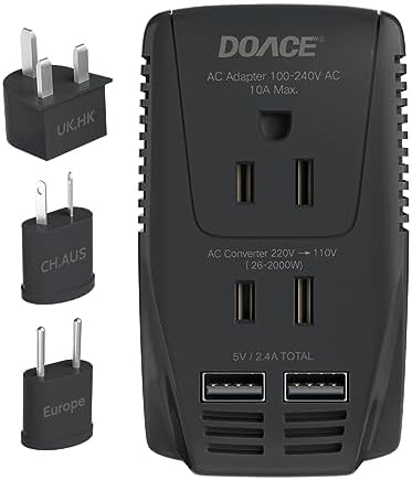 Convertidor de voltaje de viaje de 2000 W, convertidor de 220 V a 110 V para secador de pelo, alisador, rizador, adaptador de corriente de 10 A con