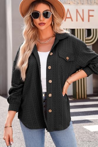 Dokotoo Womens Cable Knit Lightweight Shacket Button Down Shirts Long Sleeve Casual Oversized Blouses Tops4