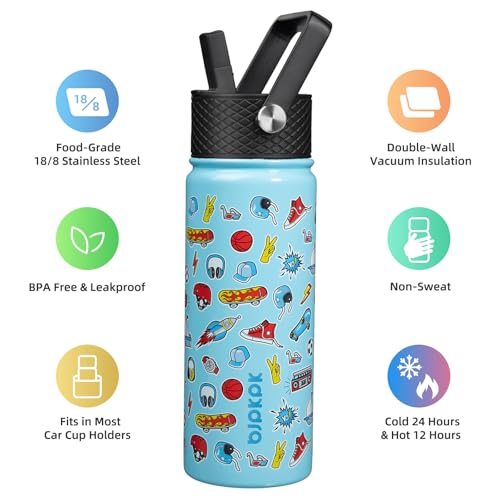 Image of BJPKPK Insulated Water Bottle, 18oz Stainless Steel with Straw Lid
