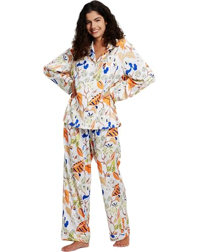 Image of YiNi LuLu Womens Silk Satin Pajamas Set Button Down 2 Piece Pjs Long Sleeve Oversized Sleepwear with Pockets