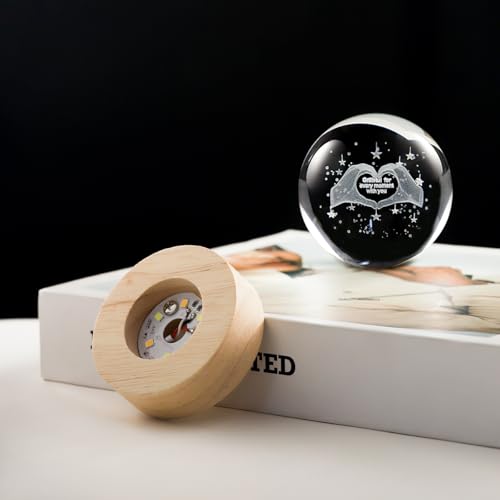 Lámpara bola de cristal 3D LED base madera 6 cm miniatura 3