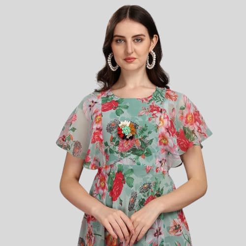 Image of Fashion2wear Women's Georgette Floral Digital Print Short Sleeve Full-Length Fit & Flare Long Gown Dress for Girls (LN-X9TQ-MN1D)