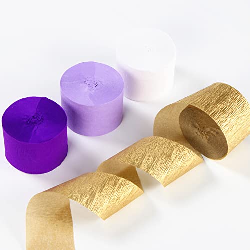 Image of Purple-Gold Party Decorations Crepe-Paper Streamers - 8 Rolls White Purple Lavender Graduation Steamer Woman Birthday Wedding Bridal Shower Paper Garland Mothers Decor Panduola