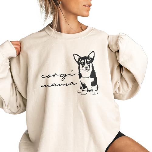 Corgi Mama Sweatshirt, Cute Pembroke Welsh Pet Parent Sweater, Dog Mom Gift, Dog Lover Shirt, Unisex Womens Crewneck Sweatshirt Sand