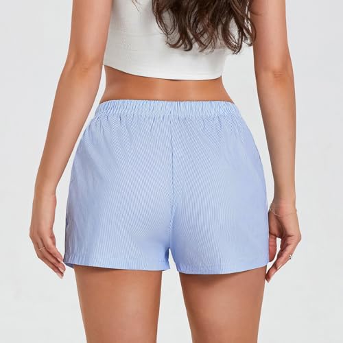 Image of Women Y2k Plaid Elastic Waisted Gingham Pajama Shorts Boxers Lounge Sleep Bottoms