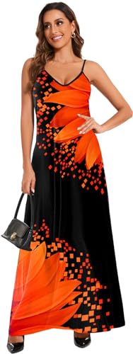 Image of Women's Maxi Sunflower Dresses Sleeveless Long Tie Dye Dress Casual Sundresses with Pockets