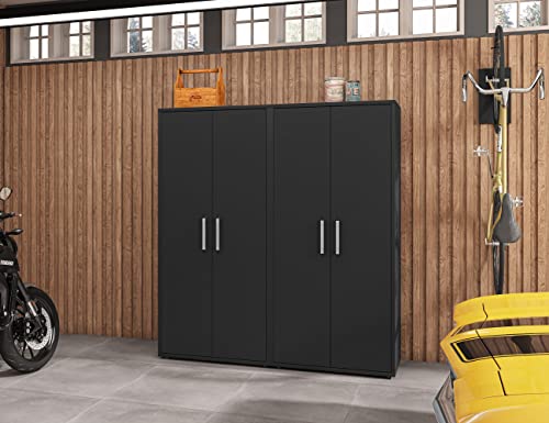 Image of Manhattan Comfort Eiffel 73.43 inch Garage Cabinet with 4 Adjustable Shelves, Ideal Home Storage for Office, Laundry or Utility Room, Set of 2, Black