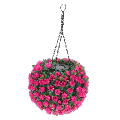 Healifty Solar Lighted Topiary Flower Ball Outdoor Garden Decor Solar Powered Hanging LED Lamp for Weddings Holidays Artificial Floral Accent Automatic Dusk