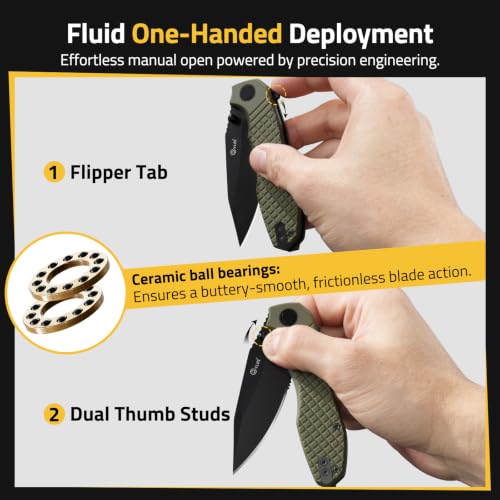 CVLIFE Folding Serrated Pocket Knife, 3.26" 14C28N Steel Blade, OD Green - image 5