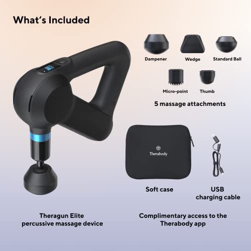 Theragun Elite Ultra-Quiet Percussion Massage Gun For Deep Tissue Muscle Pain Relief, Handheld Electric Massager Perfect For Neck, Back, And Full Body Tension, Bluetooth And Usb-C Charging, 5Th Gen #TOP5
