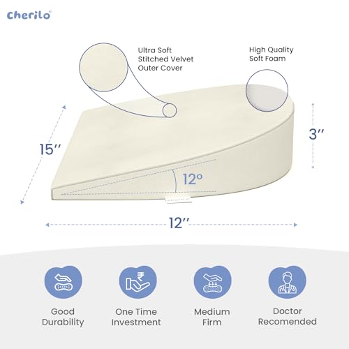 Image of Cherilo Wedge Pillow for Baby Acid Reflux | C Shaped Elevated Pillow for Crib & Mattress, 15 inch x 12 inch x 3 inch | Helps Elevate Baby for Comfort | Removable Velvet Cover - Cream