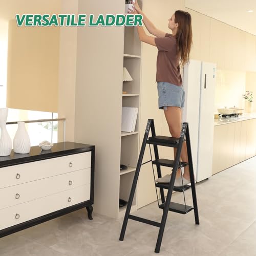 4 Step Ladder Folding Step Stool, Heavy Duty 330 Lbs Load Step Ladders for Home, Tall Kitchen/Closet Stepladder for Adults, Black Small & Lightweight Ladder with Anti-Slip Wide Pedals by OOSOFITT - Image 9