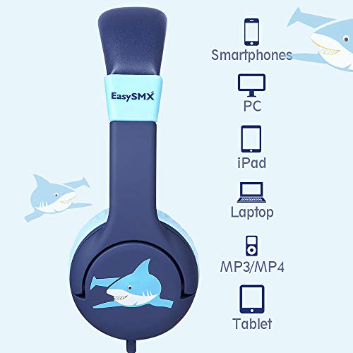 kinderhoofdtelefoon, EasySMX oren bedrade lichtgewicht hoofdtelefoon met microfoon, in-line bediening, 80-95dB… - Afbeelding 7