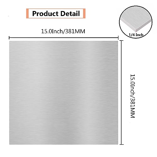 Image of 6061 T651 Aluminum Sheet Metal 15 x 15 x 1 /4 Inch Flat Plain Aluminum Plate Covered with Protective Film, Heat Treatable Rectangle 6MM Aluminum Metal Plate for Industrial, Crafting