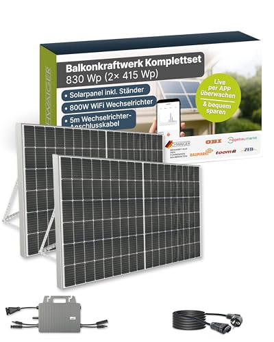 SCHWAIGER Balkonkraftwerk Komplettset 830 Wp I 2× 415 Wp Solarpanels inkl. Ständerwerk, 800W...