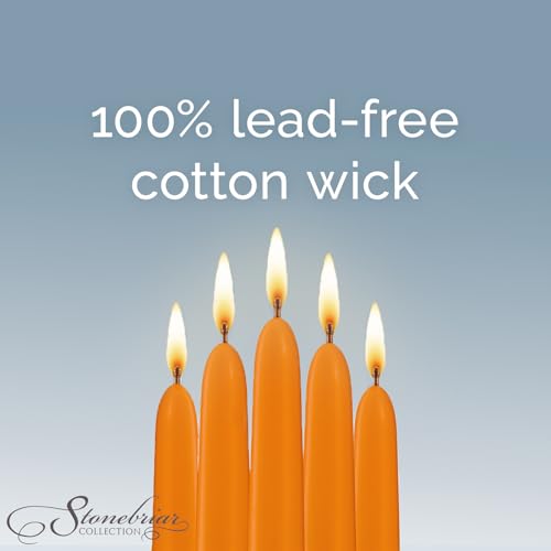 Image of Stonebriar Unscented Taper Candles - 7 Hour Burn Time, Long-Lasting Wax Candles for Weddings, Holidays, Home Decor & Special Events, Pack of 10, Orange, 10 inch
