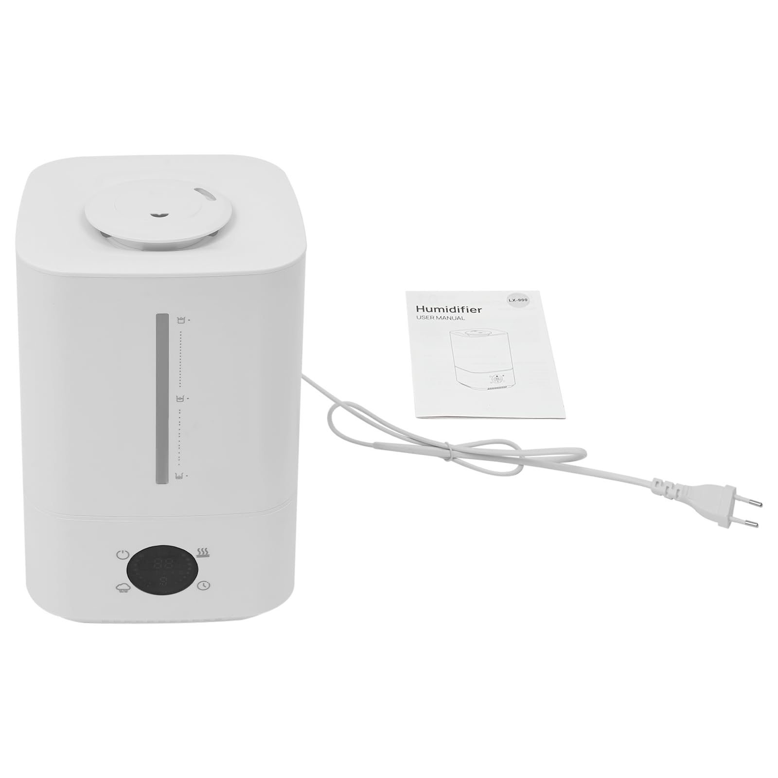 Humidificador de 6 litros de niebla fría y caliente, humidificador para dormitorio con 45 – 90 %, humidificador con control táctil, 3 niveles de niebla, temporizador, boquilla doble de 360°