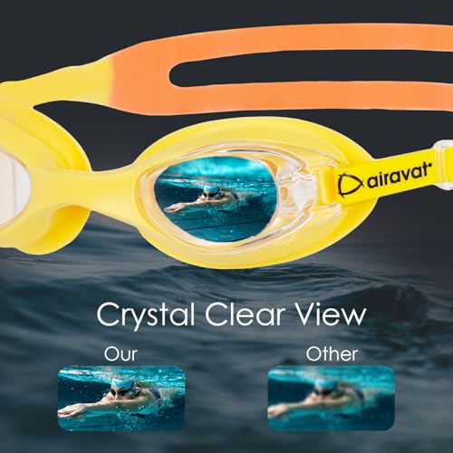 Image of AIRAVAT Hydro 1027 Swimming Goggles, Adjustable Pool Goggles For Adult, Youth, Boys & Girls, Optic Quality Poly carbonate Lenses, 100% UV Protection Anti-fog Coated, Ultra Durable (Yellow)