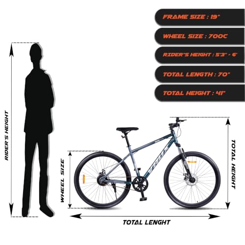 Image of Vaux City-Pro Single Speed Hybrid Cycle for Men with Dual Disc Brakes & Suspension Fork, 19 Inch Hi-Ten Steel Frame, 700x35C Tyres, Alloy Rims, City Bike(Grey-Blue, Single Speed, Suspension Fork)
