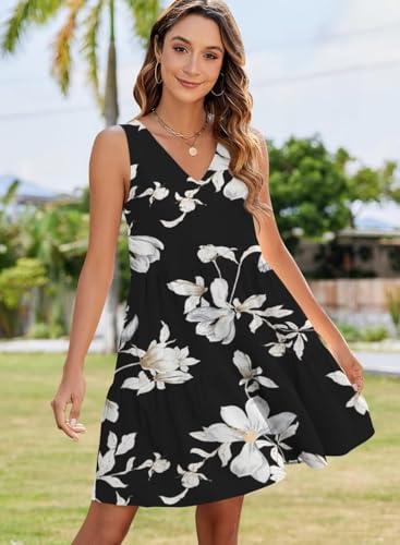 Image of QACOHU Women's Summer Sleeveless V Neck Mini Dress with Pockets Casual Sundress Beach Dresses for Women 2026