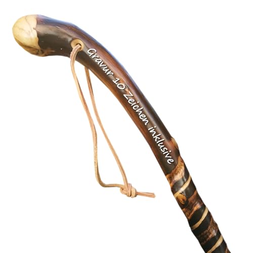 Holz Wanderstock mit Doppelspirale und Sternzeichen-Symbolen-Optional, Länge 98-150 cm - Personalisierte Gravur bis zu 10 Zeichen im Preis enthalten