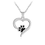 Meiligo Retro You Left paw Prints on My Heart Letter Pet Dog paw Charm Tag Necklace Owner and Dog Jewelry Matching Pet Collar Necklace Pendant (Love Heart Paw)