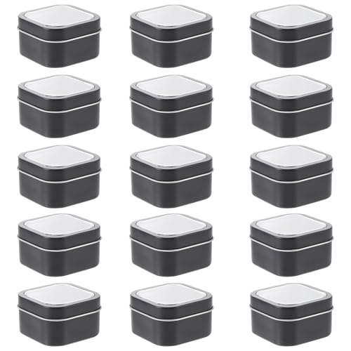HEALLILY Latas Metálicas Cuadradas con Tapa Transparente y Ventana, 15 Piezas de 4 Oz, Contenedores de Hojalata para Hacer Velas DIY y Almacenamiento de Cosméticos, Kit Reutilizable