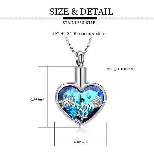 Yinplsmemory Sea Turtle Urn Necklaces for Ashes for Women Men Stainless Steel Crystal Heart Urn Locket Pendant Keepsake Memorial Cremation Jewelry2
