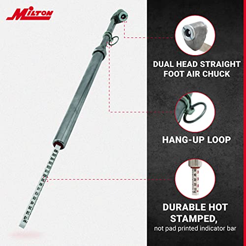 Milton S-976 Dual Head Chuck Tire Pressure Service Gauge, Plated Brass Tube, 12 3/4” 1-160 PSI - Thumbnail 4