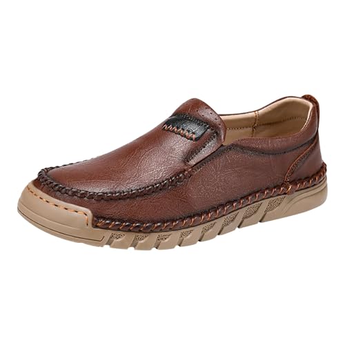 Mocasines de cuero para hombre con costura artesanal y elegancia clásica en marrón