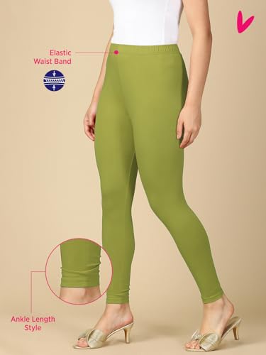 Image of PYNK Solid Premium Cotton Lycra Ankle Length Leggings for Women| Regular Fit Elastic Waist Ankle Length /Cropped Length Leggings for Women |Leggings Women Ankle Length | Free Size