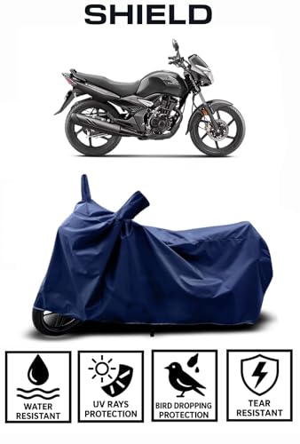 Image of Shield Heavy Duty Bike Cover for Honda Unicorn 160 | All-Season, Tear-Proof Fabric | with Side Mirror Pocket & Buckle Belt | Honda Unicorn 160 Bike Cover (Blue)