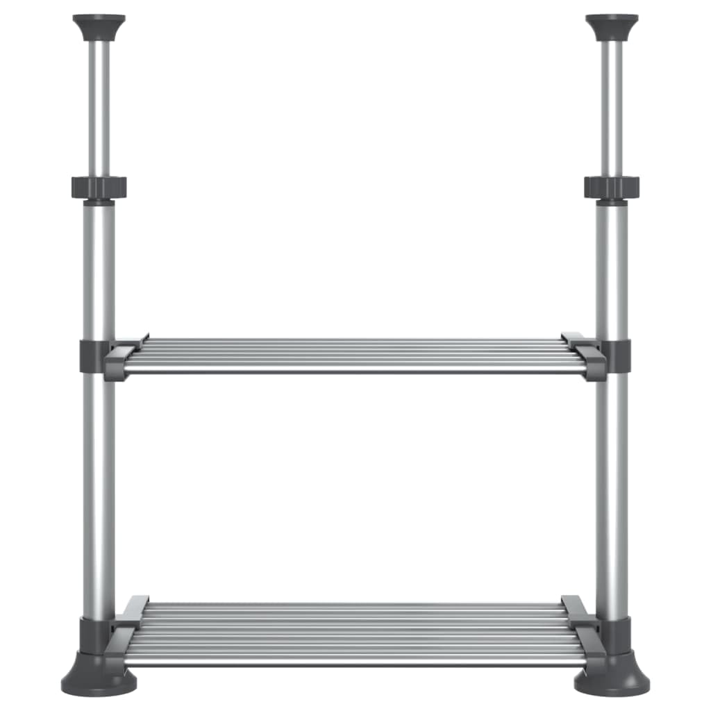Estantería de cocina de aluminio plateada, 50 x 25 x 50 – 70 cm, altura regulable, con 2 estantes, para cocina y salón como organizador y recipiente de almacenamiento para alimentos y juguetes