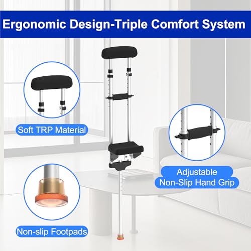Muleta ergonómica de rodilla con rodilleras de seguridad, soporte de aluminio ligero para lesiones de una sola pierna y ayuda a la movilidad