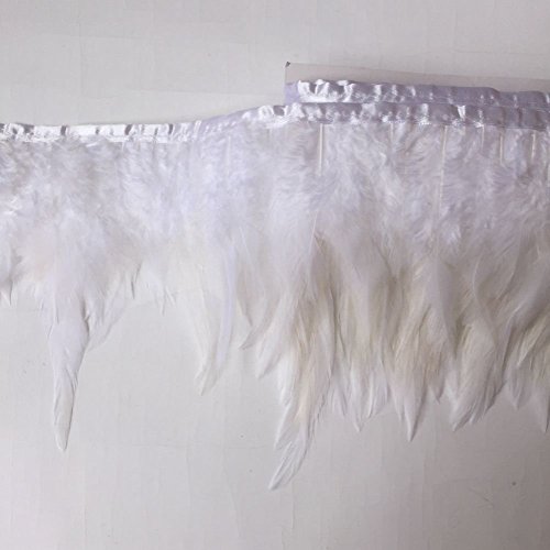 Kolight Pack Of 5 Yards Natural Rooster Hackle Feather Trim Fringe 4-6" In Width Diy Decoration (White) #TOP1
