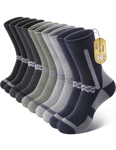 SIMIYA Merino Wool Socks for Men, 5 Pairs Thermal Warm Hiking Super Thick Crew Work Cushion Sock for Mens Winter Cold Weather