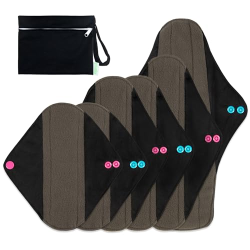 Image of wegreeco Charcoal Reusable Menstrual Pads - Reusable Sanitary Pads | Panty Liners | Soft Cloth Menstrual - 6 Pack with 1 Cloth Mini Wet Bag (Starter Kit Set, Mix Size, Black)