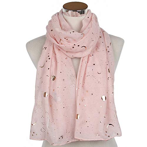 Tinpia Fashion Scarf For Women, Lightweight Colorful Shawl With Star Moon Pattern For Girls Ladies Women Pink #TOP21