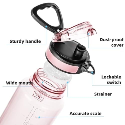 Image of Fanhaw 32 Oz Plastic Water Bottle with Chug Lid - For Sport, Women, Men | BPA-free Tritan Leak Proof with Anti-Dust Lid (Cherry Blossom)